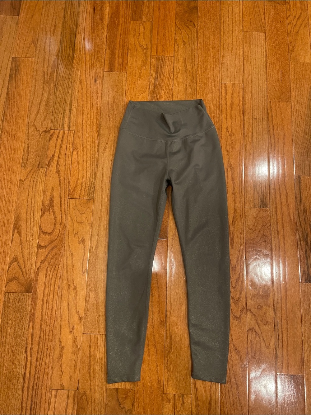Allfenix Sparkle Shimmer Army Olive Green 7/8 Length Ankle Leggings Medium